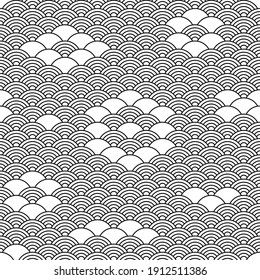Seamless pattern in chinese style. Black and white oriental background.