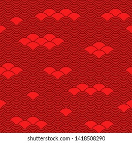 Seamless pattern in chinese style. Bright red oriental background.