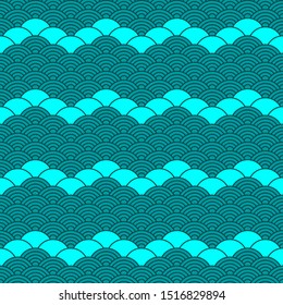 Seamless pattern in chinese style. Bright blue oriental background.
