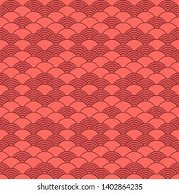 Seamless pattern in chinese style. Coral color oriental background.