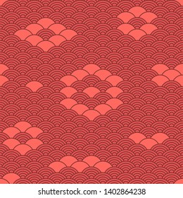 Seamless pattern in chinese style. Coral color oriental background.