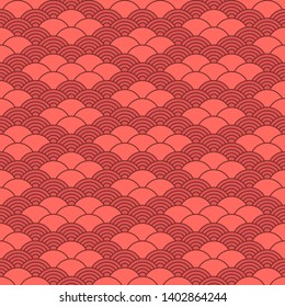 Seamless pattern in chinese style. Coral color oriental background.