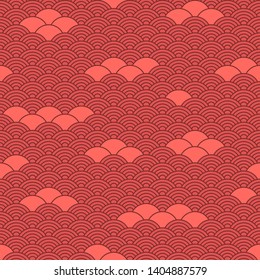 Seamless pattern in chinese style. Coral color oriental background.