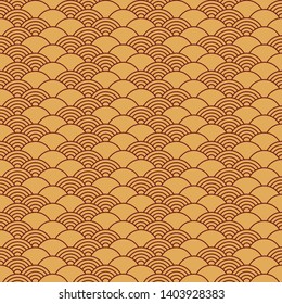 Seamless pattern in chinese style. Dark yellow oriental background.