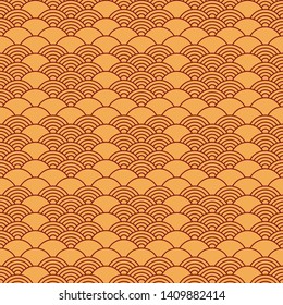 Seamless pattern in chinese style. Dark yellow or beige oriental background.