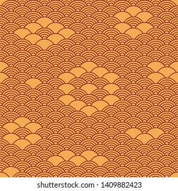 Seamless pattern in chinese style. Dark yellow or beige oriental background.