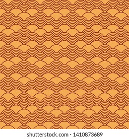 Seamless pattern in chinese style. Dark yellow oriental background.