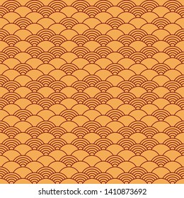 Seamless pattern in chinese style. Dark yellow oriental background.