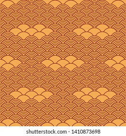 Seamless pattern in chinese style. Dark yellow oriental background.