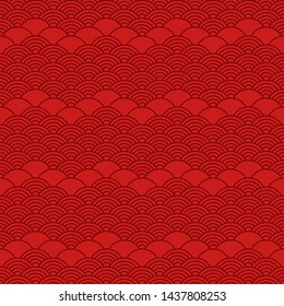 Seamless pattern in chinese style. Dark red oriental background.