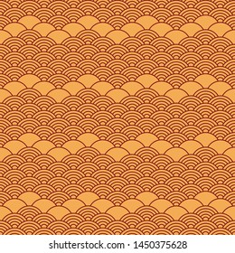 Seamless pattern in chinese style. Dark yellow oriental background with waves.