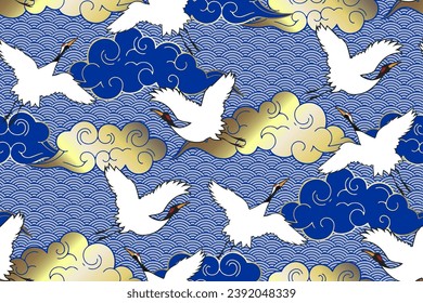 Seamless pattern in chinese style. Fans, lanterns, butterflies, sakura flowers. Fashion textiles, fabric, packaging