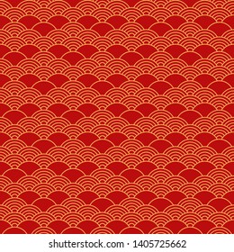 Seamless pattern in chinese style. Red oriental background.