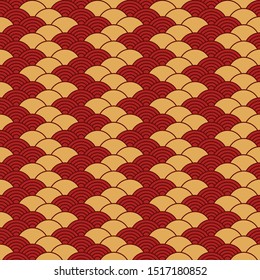 Seamless pattern in chinese style. Red and yellow oriental background.