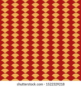 Seamless pattern in chinese style. Red and yellow oriental background.