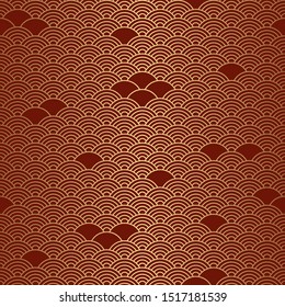 Seamless pattern in chinese style. Traditional red and gold oriental background.