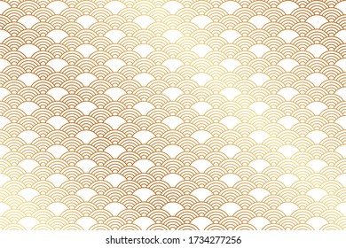 Nahtloses Muster im chinesischen Stil. Weißer orientalischer Hintergrund mit goldenen Wellen.