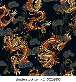 Seamless pattern with Chinese traditional dragon. vector