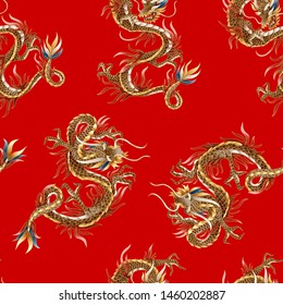 Seamless pattern with Chinese traditional dragon. vector