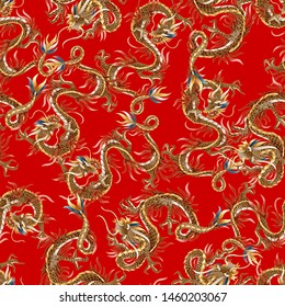 Seamless pattern with Chinese traditional dragon. vector