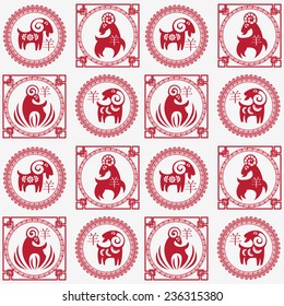 Seamless pattern with Chinese traditional sheep (goat) as a symbol of the year 2015 