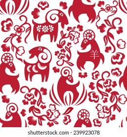 seamless pattern with Chinese traditional sheep (goat) as a symbol of the year 2015 