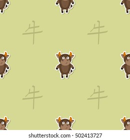 Seamless pattern with Chinese Zodiac Ox Sign for your design