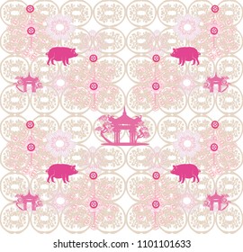 seamless pattern with Chinese zodiac the year of Pig