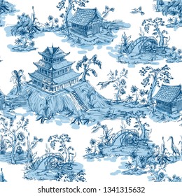 Seamless pattern in chinoiserie style for fabric or interior design.