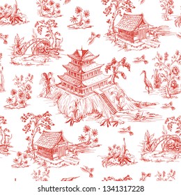 Seamless pattern in chinoiserie style for fabric or interior design