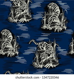 Seamless pattern in chinoiserie style for fabric or interior design