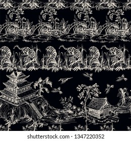 Seamless pattern in chinoiserie style for fabric or interior design