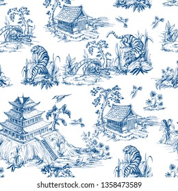 Seamless pattern in chinoiserie style for fabric or interior design