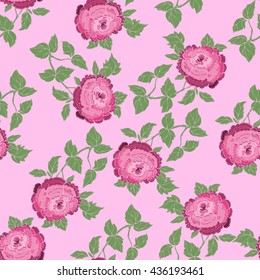 Seamless pattern in the chinoiserie style with peonies, on pink  background for wedding, scrapbooking, wallpaper and other design.  Chinese Peony.