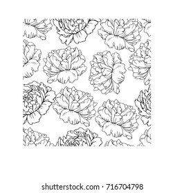 Seamless pattern in the chinoiserie style with peonies, on white background for wedding, scrapbooking, wallpaper and other design.