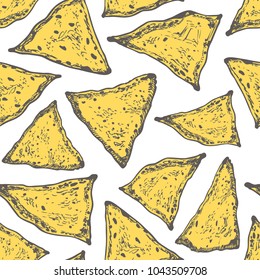 Seamless pattern with chips. Vector hand drawn graphic illustration.