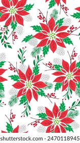 Seamless Pattern of Chistmas Poinsettia- Poinsettia Vector Design