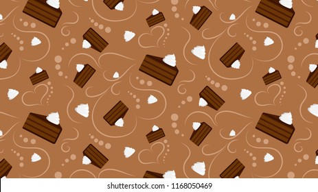 Seamless pattern Choclate cake with whipped cream