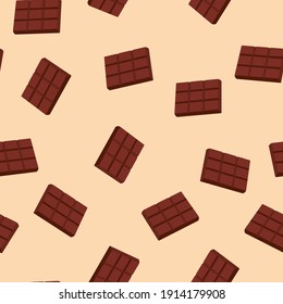 seamless pattern with a chocolate bar. Cartoon style. Geometric delicious sweets. 