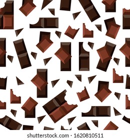 Seamless pattern chocolate bar pieces, cacao product in flat style. Vector illustration