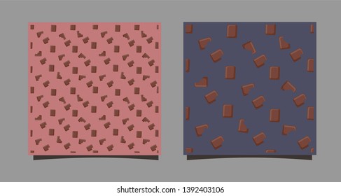 Seamless pattern with chocolate bars. Slices of sweet dessert. Print on fabric, clothes, backdrop site. Vector illustration of a bulk meal. Confectionery menu, coffee house design. Cards or banners