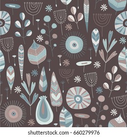 seamless pattern with chocolate and blue flowers