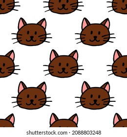 Patrón sin foco con gato marrón chocolate sobre fondo blanco. Imagen vectorial.