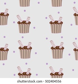 Seamless pattern with chocolate cake for banner, card, invitation, textile, fabric, wrapping paper.