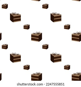 Seamless pattern of chocolate cake slices on white background