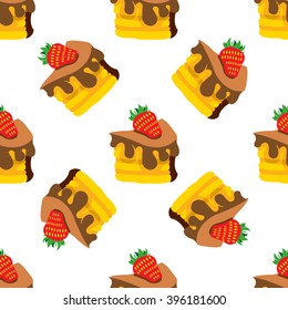 Seamless pattern chocolate cake with strawberries.