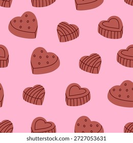 Seamless pattern with chocolate candies. Background of assorted sweets, truffles, bonbons