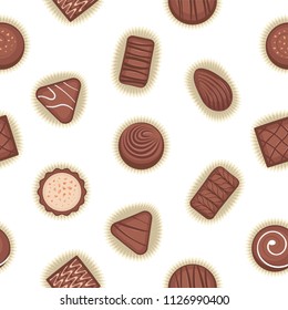 Seamless pattern with chocolate candies. Chocolate candy vector.