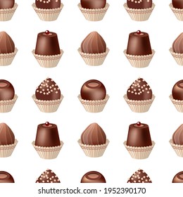 Patrón sin foco con caramelos de chocolate. Textura sin fin para tu diseño. La ilustración se puede utilizar para la decoración de restaurantes y cafés.