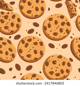 Patrón sin inconvenientes con la galleta de chocolate. Fondo con galleta de choco recién horneada. Patrón alimentario. Ilustración vectorial.